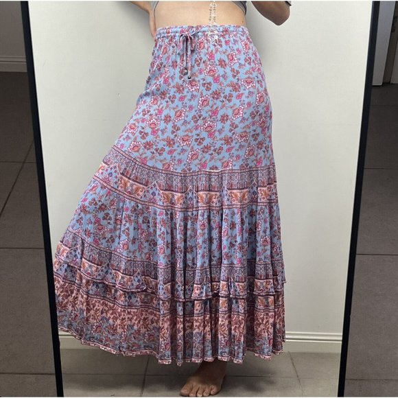 Arnhem Christina Maxi Skirt Pink Iris Floral Tiered Boho Peasant Spell Size M 12 - Picture 3 of 15